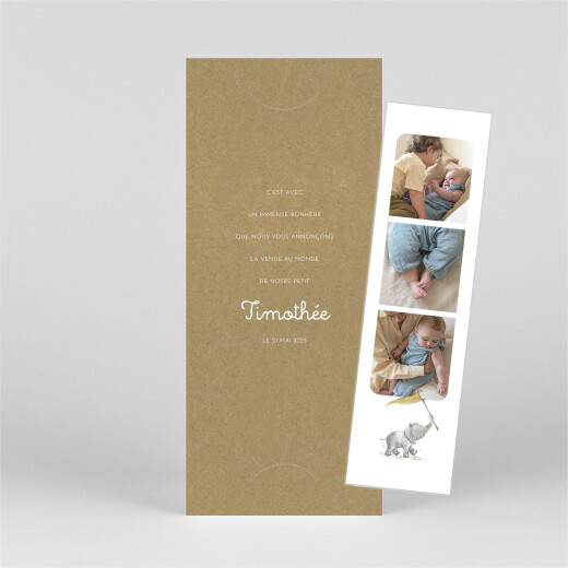 Faire-part de naissance Petit éléphant (marque-page) kraft - Vue 1 Faire-part de naissance Petit éléphant (marque-page) kraft - Vue 1