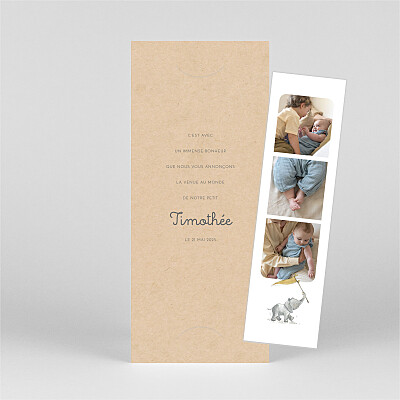 Faire-part de naissance beige petit éléphant (marque-page) beige Faire-part de naissance beige petit éléphant (marque-page) beige