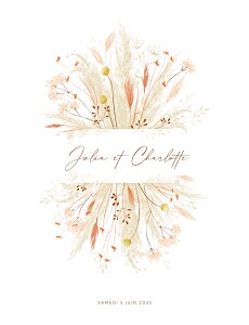 Faire-part de mariage fleur pampas fleuries blanc Faire-part de mariage fleur pampas fleuries blanc
