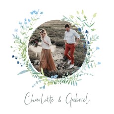 Faire-part de mariage Couronne florale (4 pages) photo bleu Faire-part de mariage Couronne florale (4 pages) photo bleu