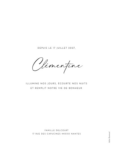 Faire-part de naissance Premiers jours (grand format) blanc - Verso Faire-part de naissance Premiers jours (grand format) blanc - Verso