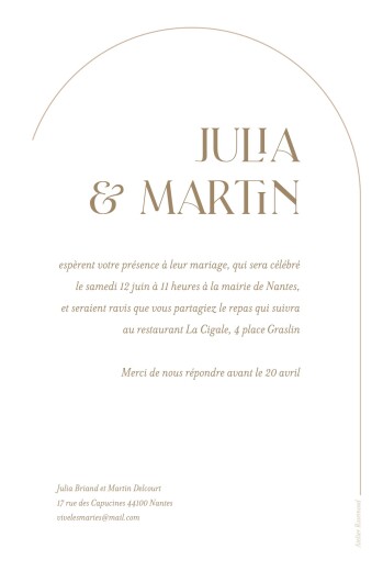 Faire-part de mariage Ornement (arche) photo beige - Verso