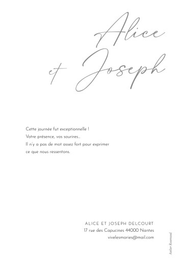 Carte de remerciement mariage Signature (grande photo) blanc - Verso Carte de remerciement mariage Signature (grande photo) blanc - Verso