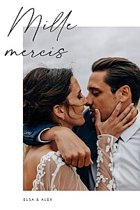 Carte de remerciement mariage avec photo signature (portrait) blanc Carte de remerciement mariage avec photo signature (portrait) blanc