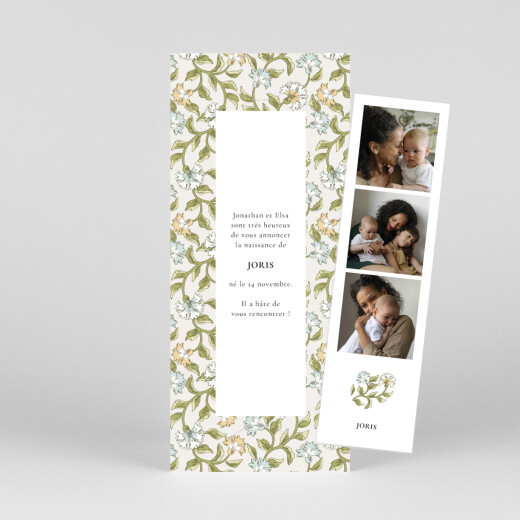 Faire-part de naissance Floraison (marque page) bleu - Vue 1 Faire-part de naissance Floraison (marque page) bleu - Vue 1