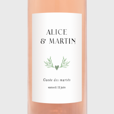 Étiquette de bouteille mariage Cœur végétal blanc