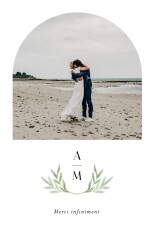Carte de remerciement mariage Cœur végétal dorure (arche) blanc
