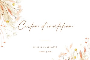 Carton d'invitation mariage Pampas fleuries blanc
