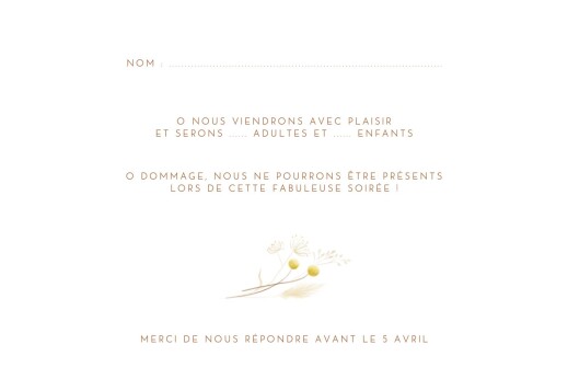 Carton réponse mariage Pampas fleuries blanc - Verso