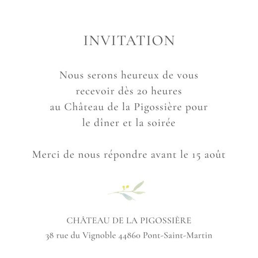 Carton d'invitation mariage Bouquet champêtre vert - Verso