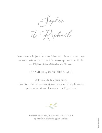 Faire-part de mariage Bouquet champêtre vert - Verso Faire-part de mariage Bouquet champêtre vert - Verso
