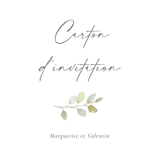 Carton d'invitation mariage Brins d'eucalyptus blanc - Recto