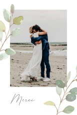 Carte de remerciement mariage Brins d'eucalyptus (portrait) blanc