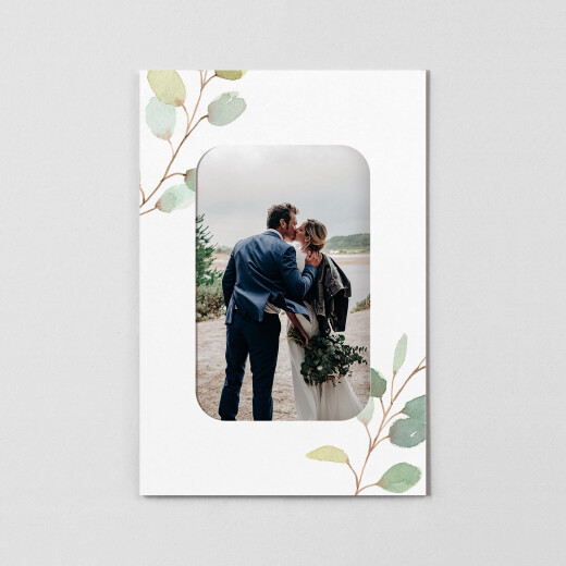 Carte de remerciement mariage Brins d'eucalyptus (cadre) blanc - Vue 2