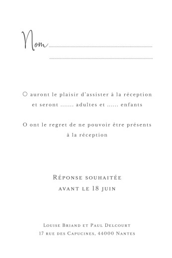 Carton réponse mariage Cueillette (portrait) blanc - Verso