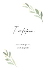 Carton d'invitation mariage Pousse végétale (portrait) blanc