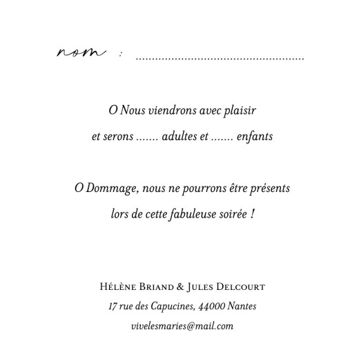 Carton réponse mariage Pousse végétale blanc - Verso