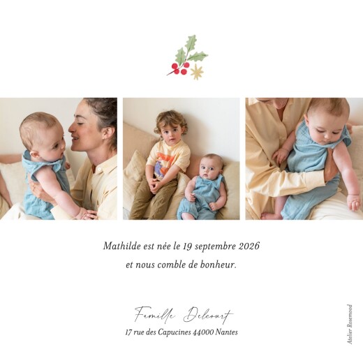 Faire-part de naissance Aquarelle végétale (couronne) blanc - Verso Faire-part de naissance Aquarelle végétale (couronne) blanc - Verso
