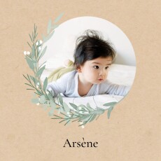 Faire-part de naissance Couronne d'eucalyptus vert beige