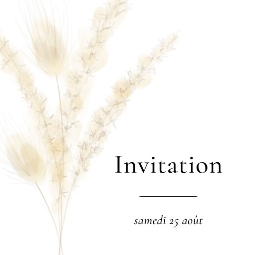 Carton d'invitation mariage Graminées blanc - Recto