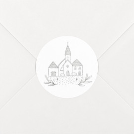 Stickers pour enveloppes baptême Petit village gravure blanc
