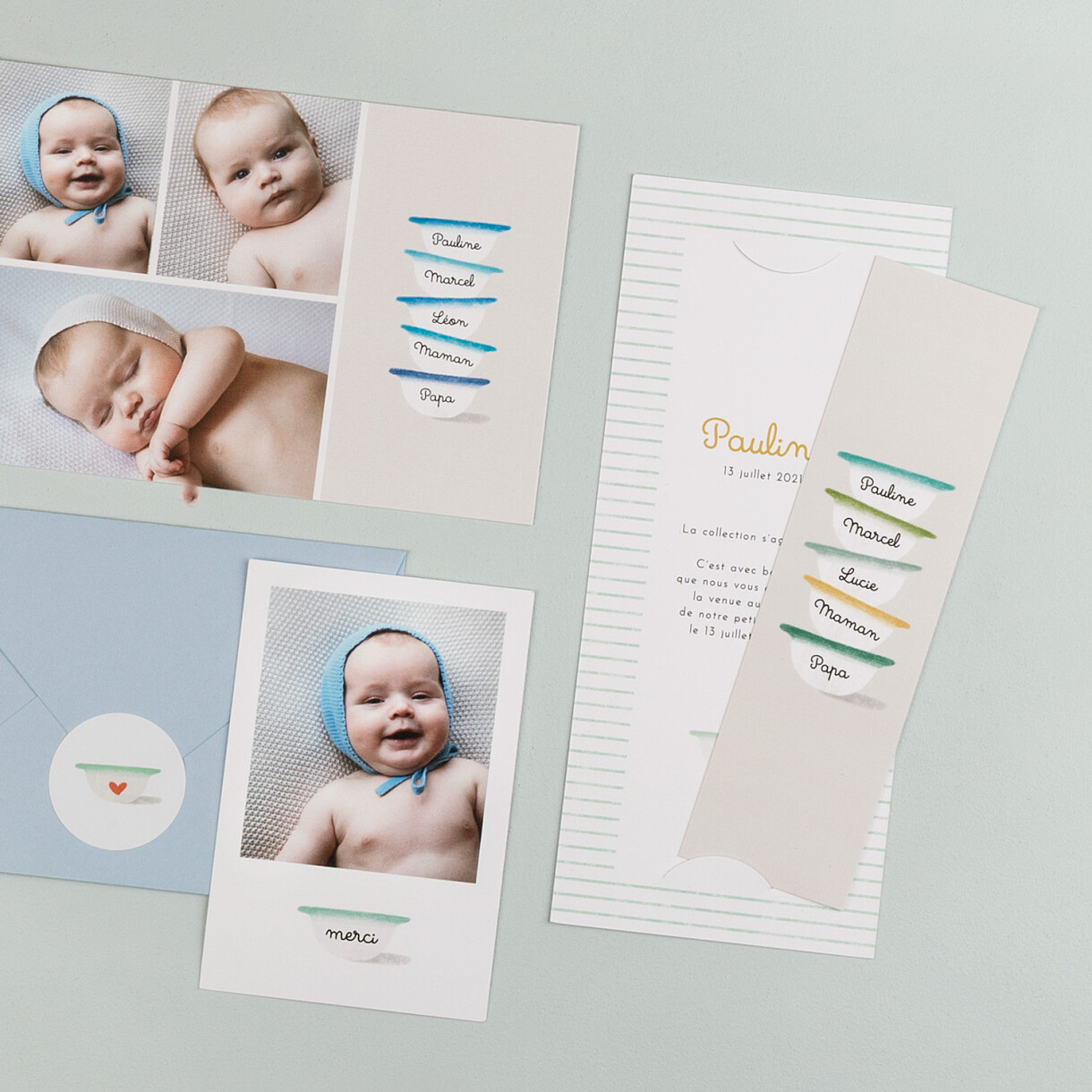 Faire-part de naissance petits bols Faire-part de naissance petits bols