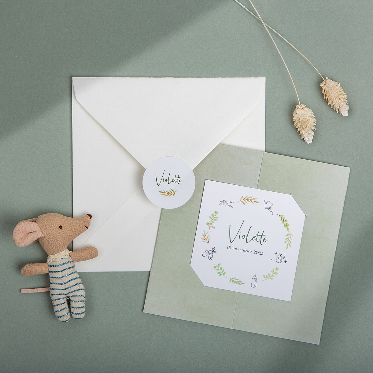 Faire-part de naissance couronne illustrée Faire-part de naissance couronne illustrée