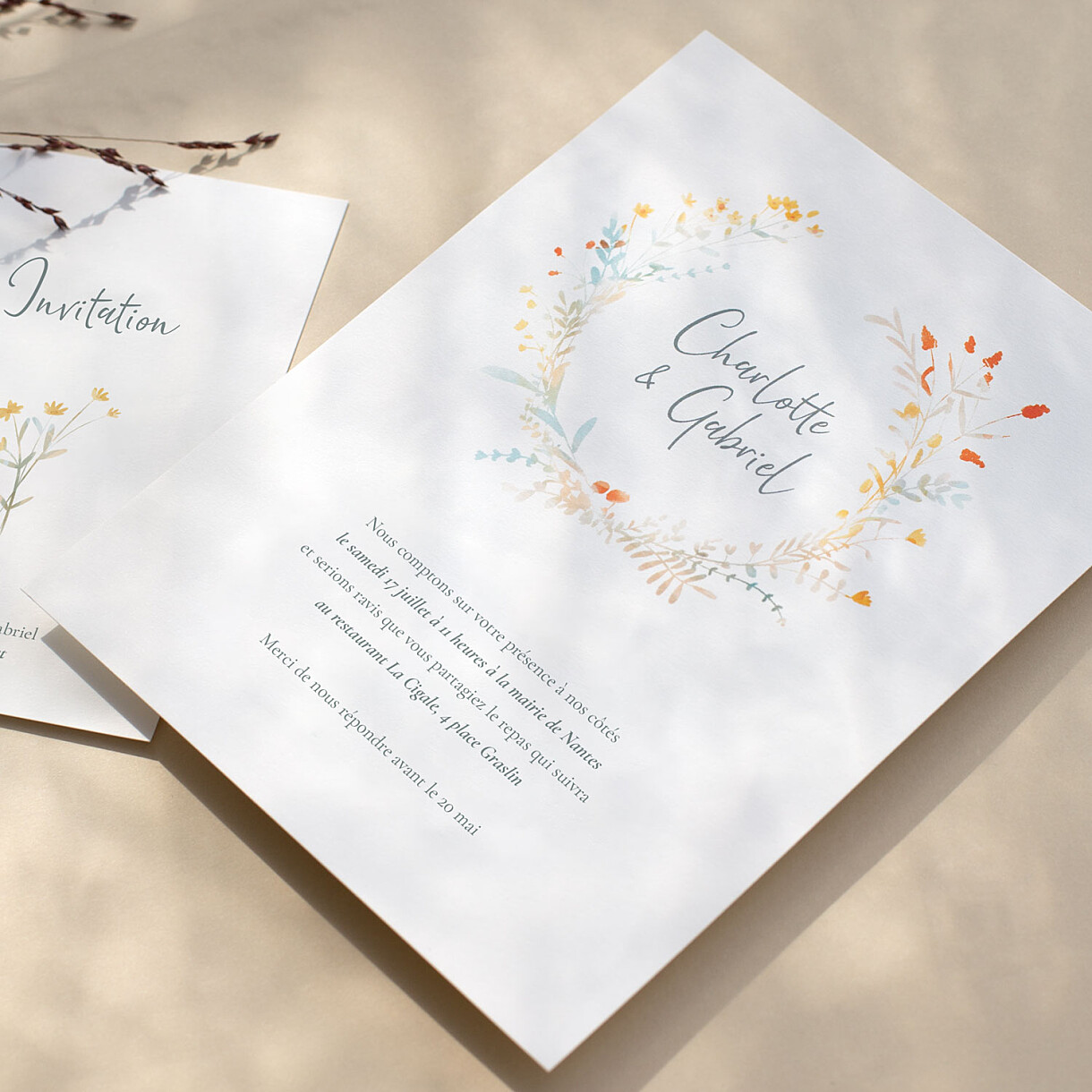 Faire-part de mariage couronne florale