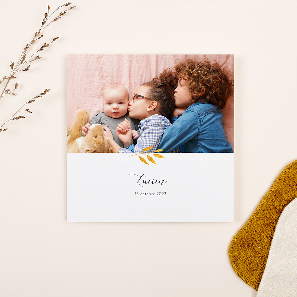 Faire-part de naissance feuille d'or